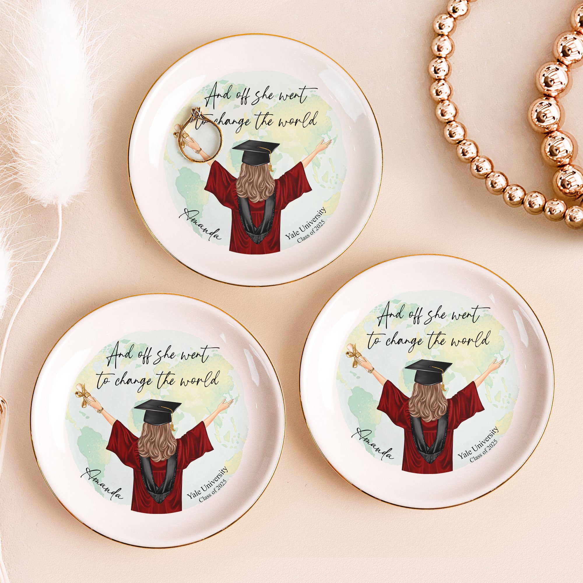 And Off She Went To Change The World – Personalized Jewelry Dish