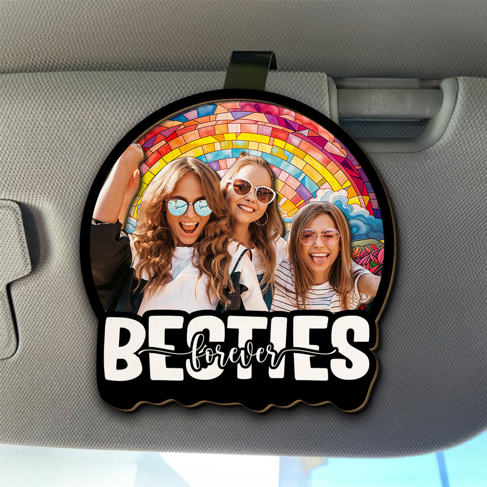 Besties Sitting Together Version Photo – Personalized Custom Car Visor Clip