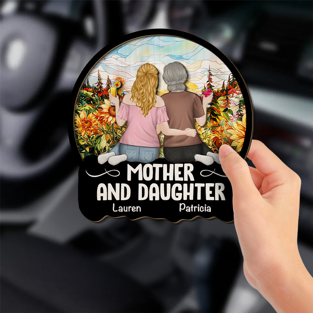 Mother And Daughter Sitting Together – Personalized Custom Car Visor Clip