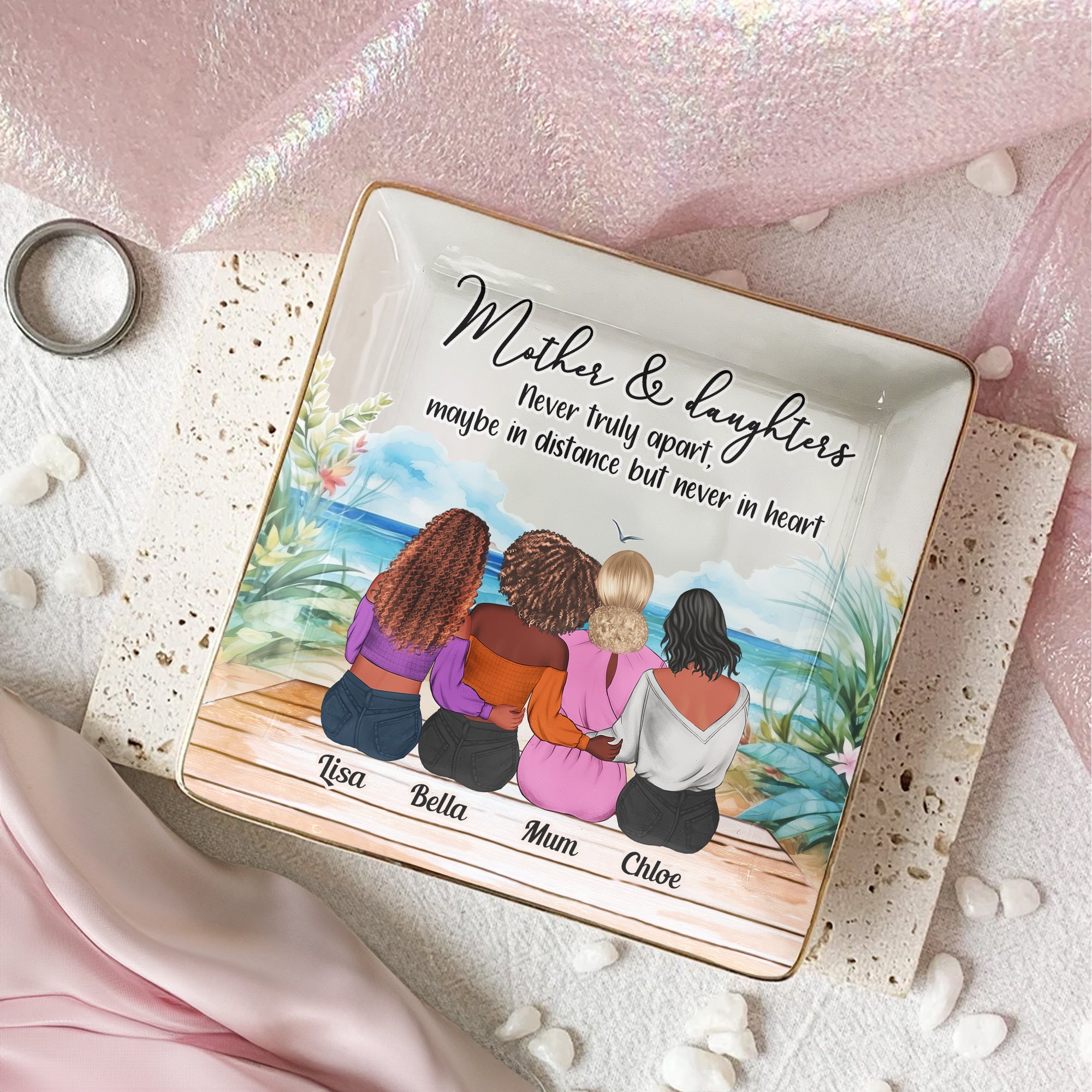 Mother And Daughters Never Truly Apart Mom Gift – Personalized Jewelry Dish