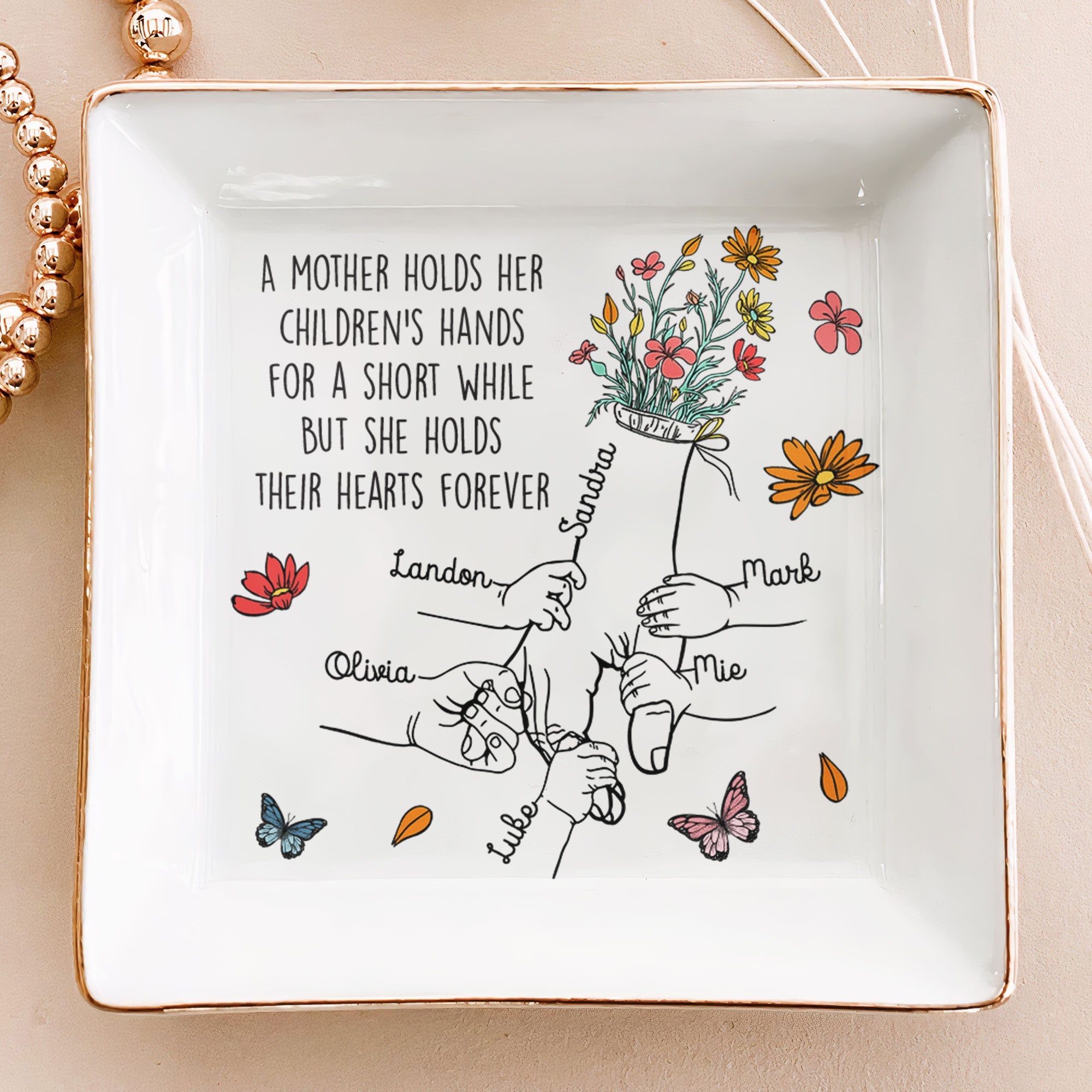 She Holds Their Hearts Forever – Personalized Jewelry Dish