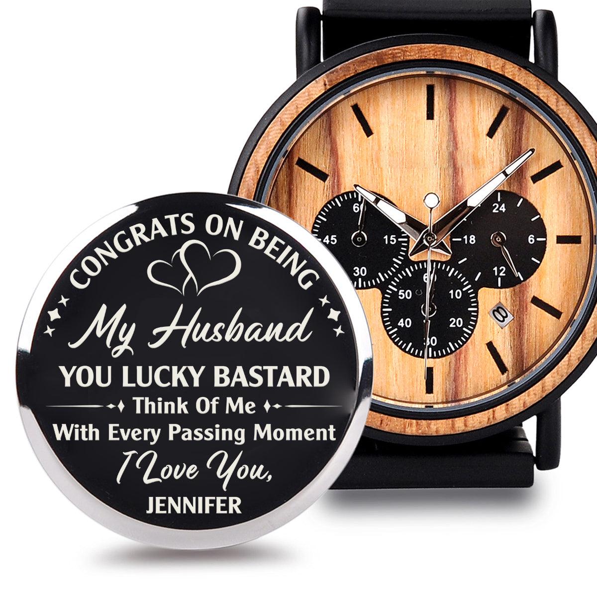 Think Of Me With Every Passing Moment – Personalized Engraved Wooden Watches GP009